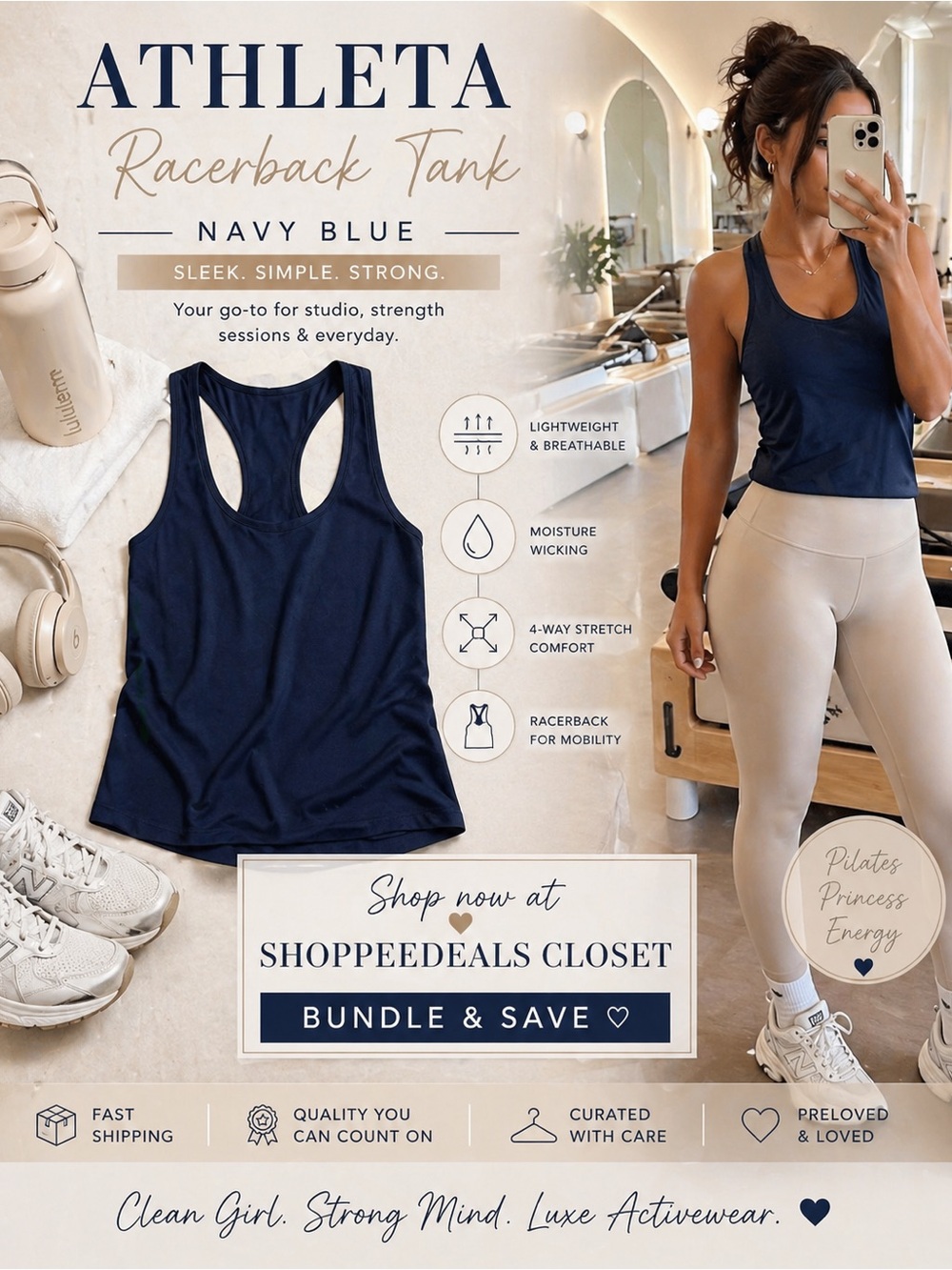 Athleta Navy Blue Racerback Tank Top Activewear